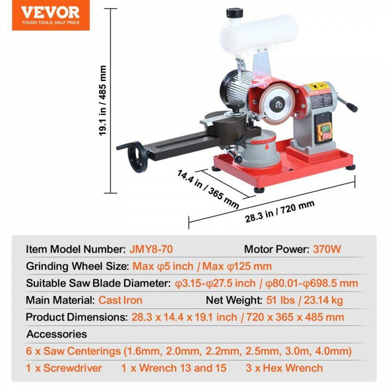 Saws & Accessories | Circular Saw Blade Sharpener, 370W Saw Blade Grinding with Water Injection, Water Injection Circular Saw Blade Sharpening & 6 Saw Centerings, 5-inch Grinding Wheel for Carbide Tipped Saw Blades Power Tools Saws & Accessories