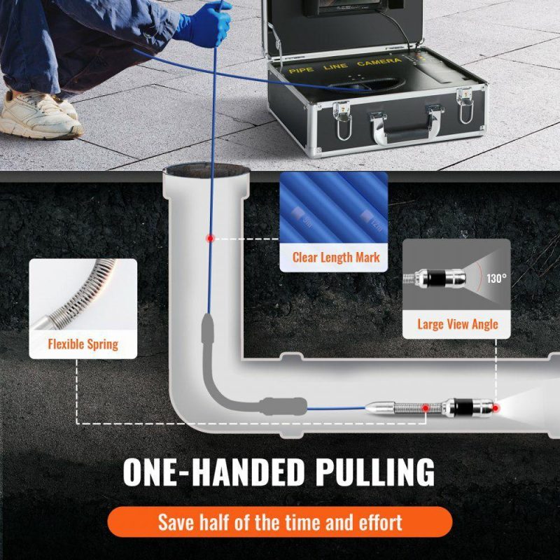 Inspection & Retrieving Tools | Sewer Camera, 131 ft/40 m, 7″ Screen Pipeline Inspection Camera with DVR Function, Waterproof IP68 Camera, 12pcs Adjustable LED, with a 16 GB SD Card for Sewer Line, Duct Drain Pipe Plumbing Inspection & Retrieving Tools Inspection & Retrieving Tools