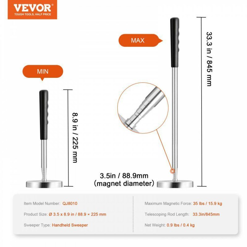 Inspection & Retrieving Tools | Telescoping Magnetic Sweeper Pickup Tool, 3.5inch Handheld Screws Parts Finder with 35LB Pull Capacity, Retractable Handle 8.3 to 33 inches with Strong Magnet, Pick up Nails Screws Metal Parts Inspection & Retrieving Tools Inspection & Retrieving Tools