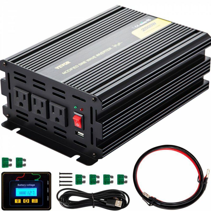 Inverters | Power Inverter, 2500W Modified Sine Wave Inverter, DC 24V to AC 120V Car Converter, with LCD Remote Controller, LED Indicator, AC Outlets Inverter for Truck RV Car Boat Travel Camping Emergency Electrical Inverters