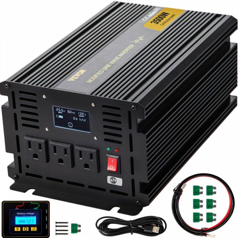 Inverters | Power Inverter, 3500W Modified Sine Wave Inverter, DC 24V to AC 120V Car Converter, with LCD Display, Remote Controller, LED Indicator, AC Outlets Inverter for Truck RV Car Boat Travel Camping Electrical Inverters