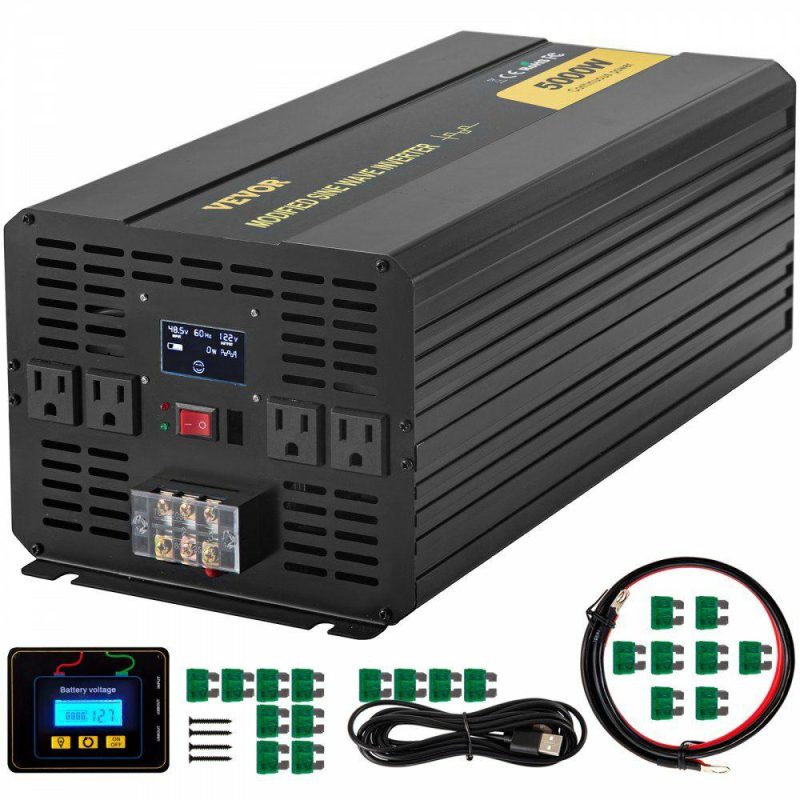 Inverters | Power Inverter, 5000W Modified Sine Wave Inverter, DC 48V to AC 120V Car Converter, with LCD Display, Remote Controller, LED Indicator, AC Outlets Inverter for Truck RV Car Boat Travel Camping Electrical Inverters