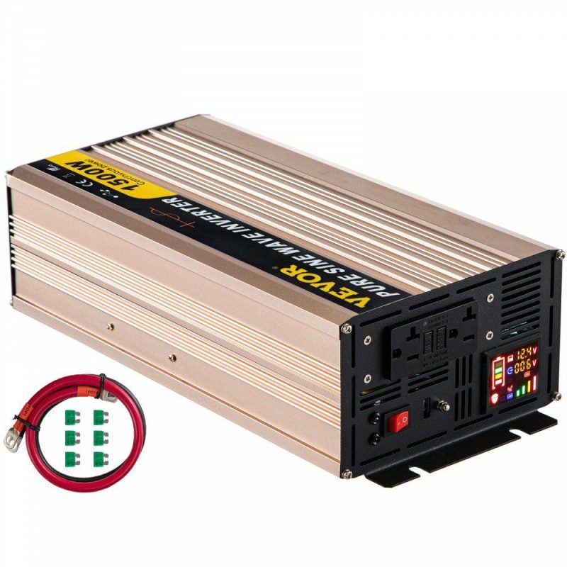 Inverters | Pure Sine Wave Inverter 1500 Watt Power Inverter DC 12V to AC 110V Car Inverter with LCD Display 5V USB Port AC Outlets (GFCI) Power Converter for Car RV Truck Solar System Travel Camping Electrical Inverters